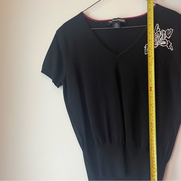 Silk blend short sleeve beaded black top office medium petite - Picture 6 of 7